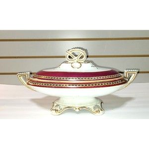 Antique Porcelain candy dish footed pedestal bowl with lid 12 inch